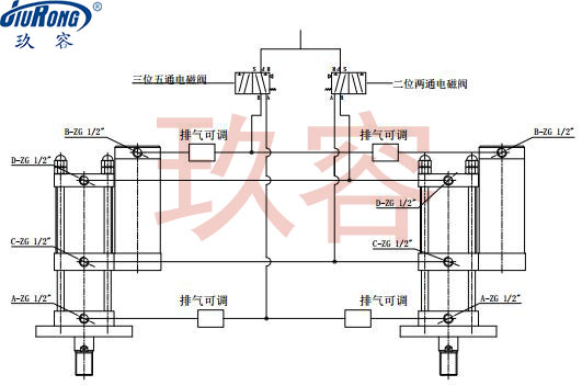 兩臺增壓缸同步可調(diào)氣路連接原理圖