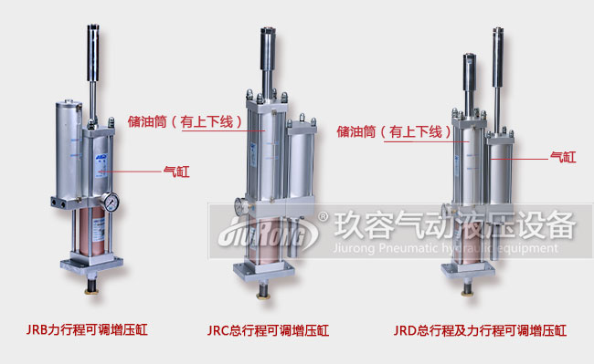 總行程可調(diào)、力行程可調(diào)和及總行程及力行程可調(diào)增壓缸產(chǎn)品在外形上的區(qū)別對(duì)比圖