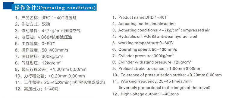 總行程及力行程可調(diào)氣液增壓缸操作條件